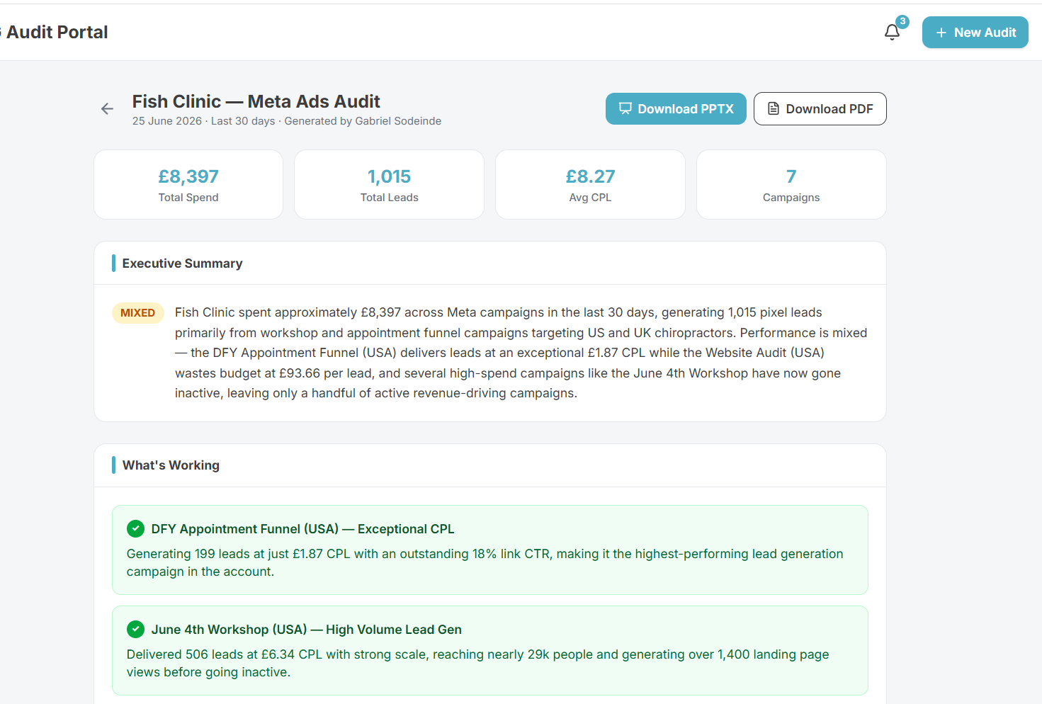 Facebook/Meta Ads Audit Tool screenshot